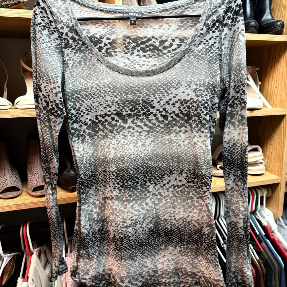Express Gray Snakeskin Print Top